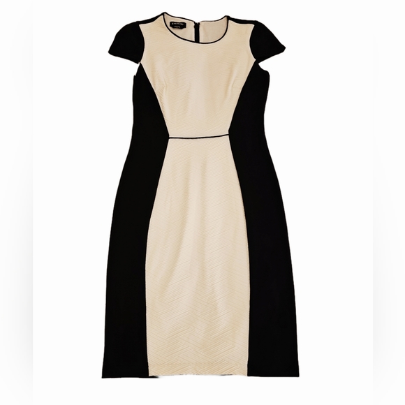 BEBE Vintage Slimming Black White Cap Sleeve Color Block Dress, Size Medium - Picture 2 of 6